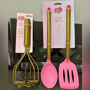 Paris Hilton Pink & Gold Silicone Kitchen Tool Trio
